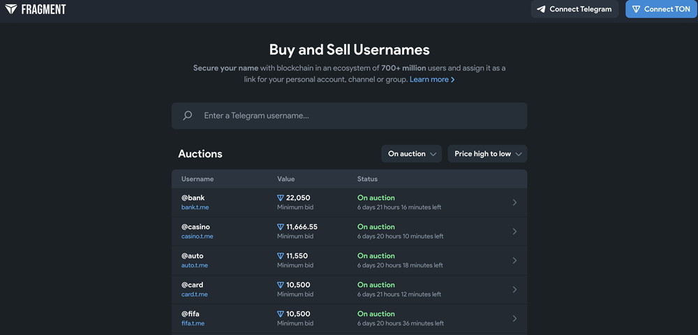 Telegram推出NFT拍卖场Fragment！首批用户名开启竞拍 仅接受Ton支付-第2张图片-欧易下载