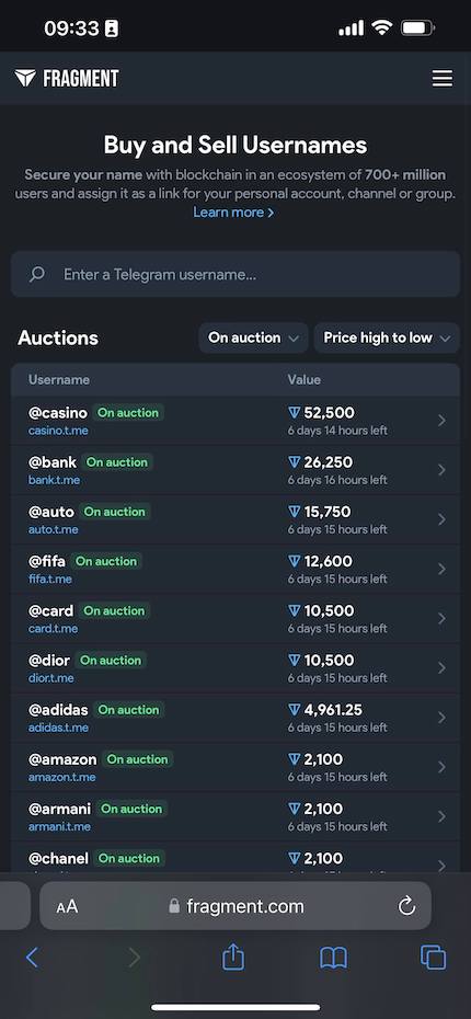 Telegram推出NFT拍卖场Fragment！首批用户名开启竞拍 仅接受Ton支付-第6张图片-欧易下载