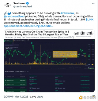 某巨鲸在周五转移了约7970万美元的LINK