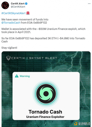 OA账户地址已向Tornado Cash转入3000枚TH